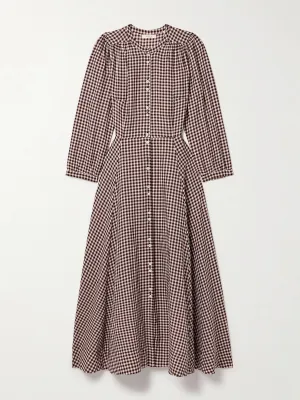 Marielle checked organic cotton-flannel midi dress