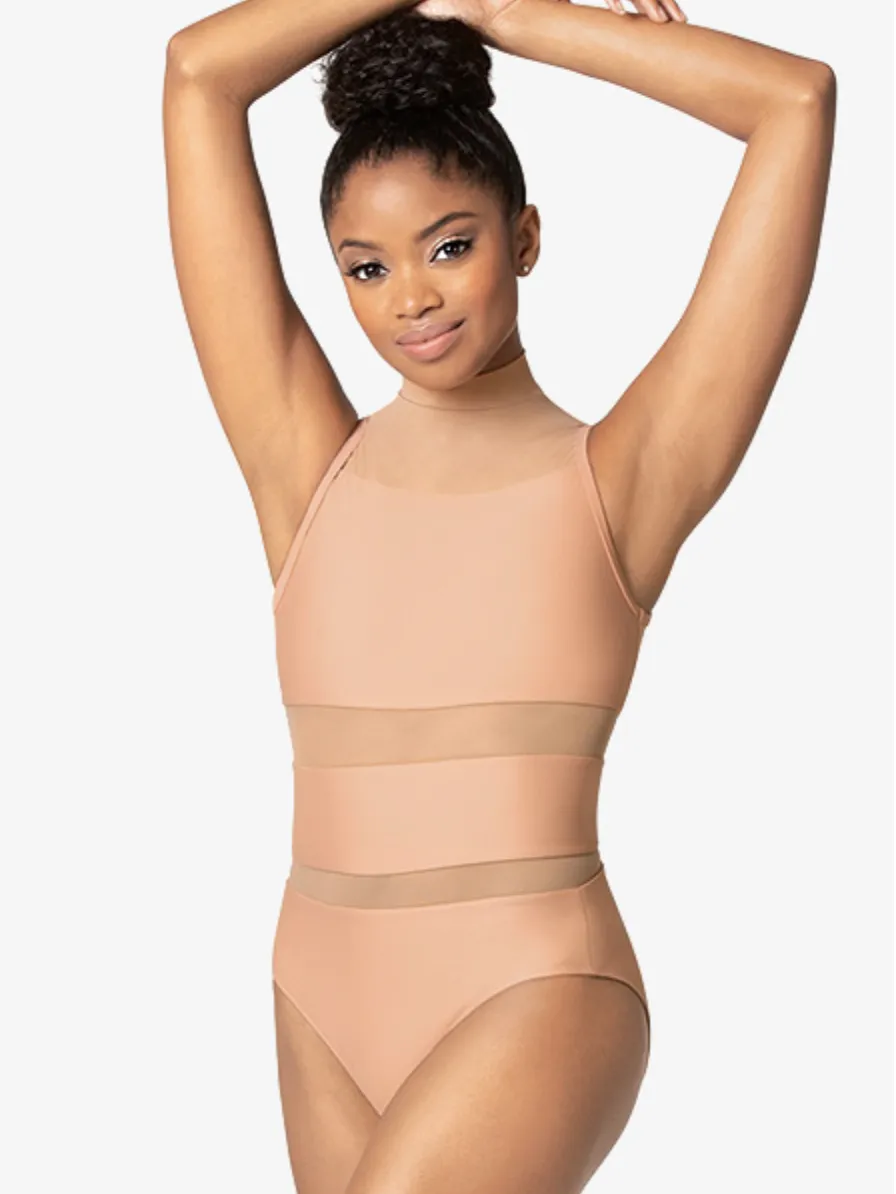 Mariia | High Neck Stripe Mesh Leotard | Bean