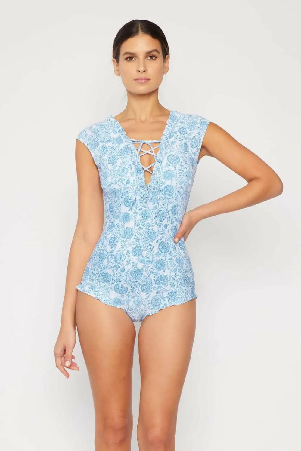 Marina West Swim Bring Me Flowers V-Neck One Piece Swimsuit In Thistle