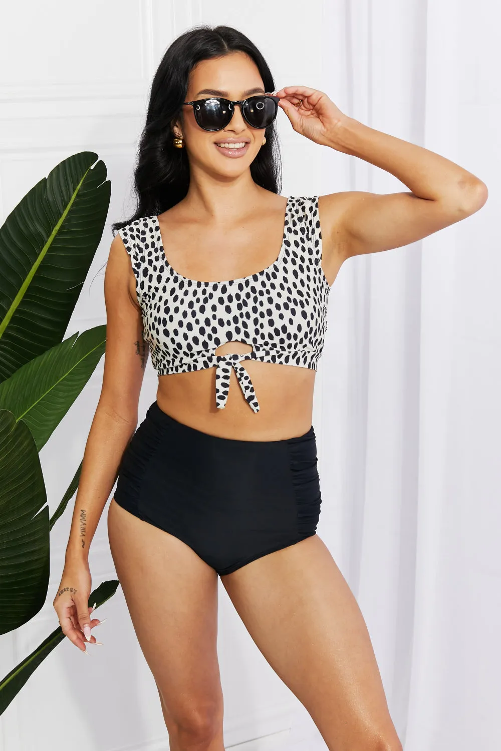 Marina West Swim Sanibel Crop Swim Top and Ruched Bottoms Set in Black (TB9D) T