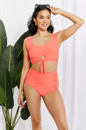 Marina West Swim Sanibel Crop Swim Top and Ruched Bottoms Set in Coral (TB9D) T