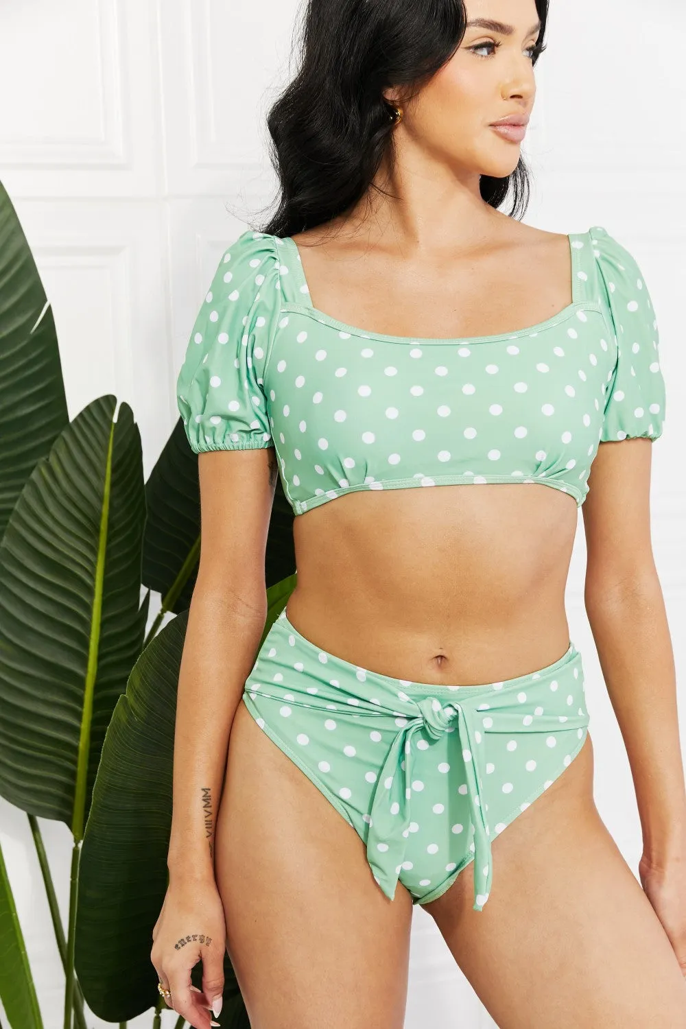 Marina West Swim Vacay Ready Puff Sleeve Bikini in Gum Leaf