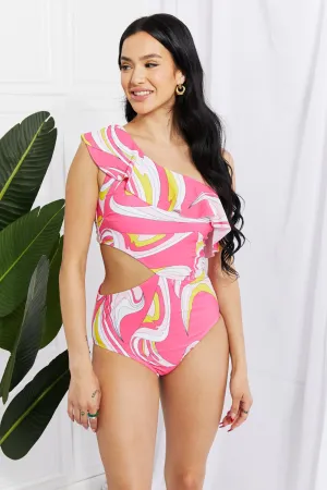 Marina West Swim Vitamin C Asymmetric Cutout Ruffle Swimsuit in Pink (TB10D) T