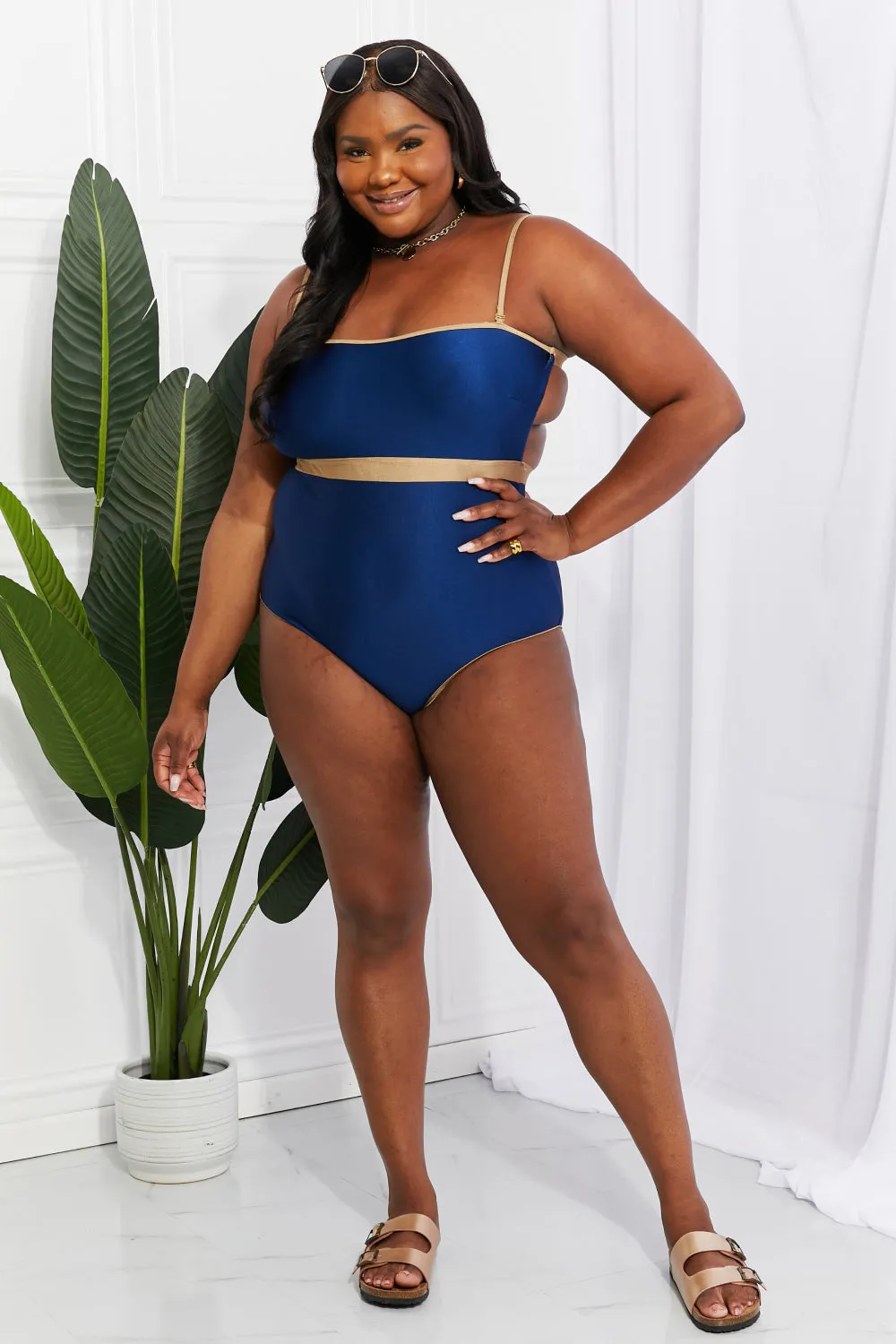 Marina West Swim Wave Break Contrast Trim One-Piece - Ships from The US