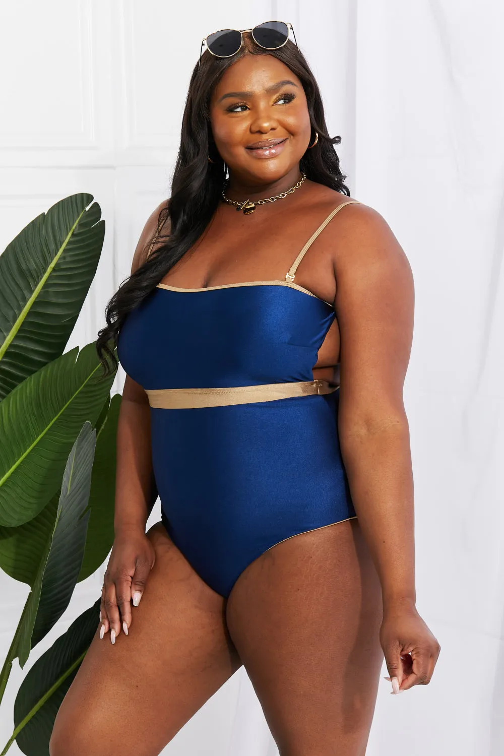 Marina West Swim Wave Break Contrast Trim One-Piece - Ships from The US