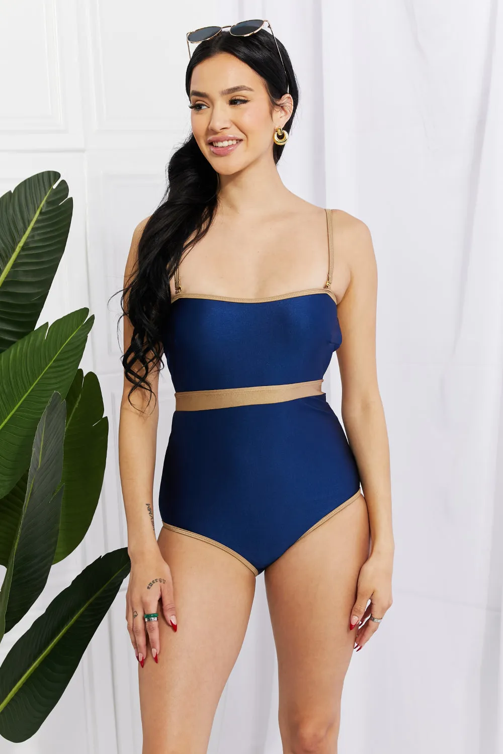 Marina West Swim Wave Break Contrast Trim One-Piece - Ships from The US