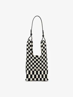 Market small checked woven tote bag