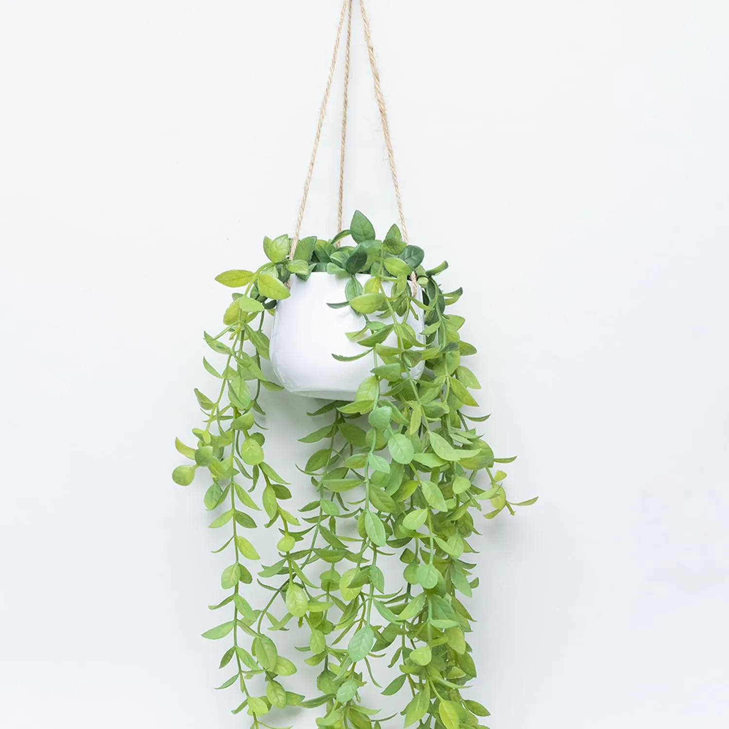 Market99 Artificial Greenery Plastic Hanging Plant with White Pot - for Wall Décor| Decorative Items for Home, Office, Bedroom, Balcony, Living Room, Table Top.