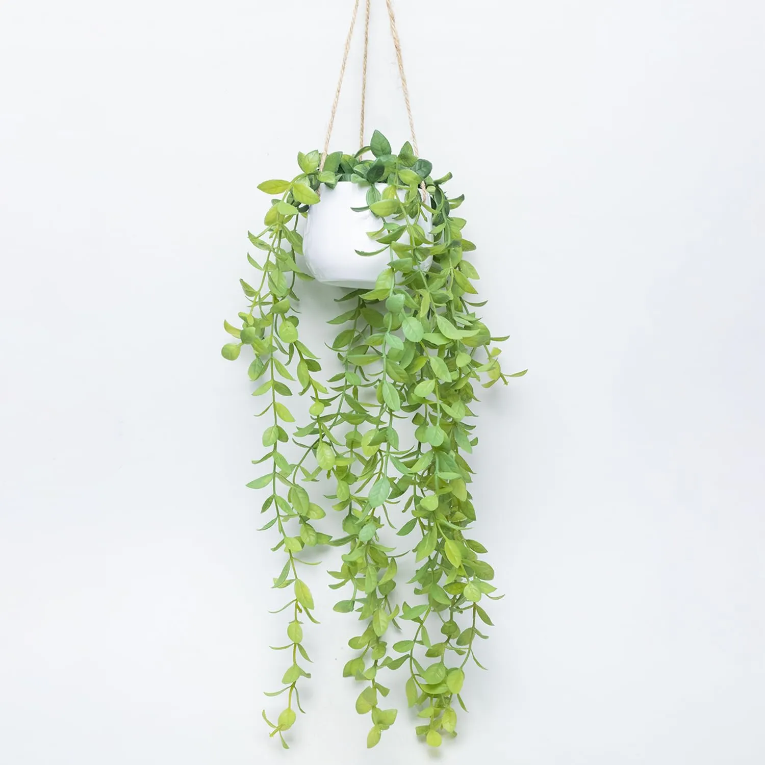 Market99 Artificial Greenery Plastic Hanging Plant with White Pot - for Wall Décor| Decorative Items for Home, Office, Bedroom, Balcony, Living Room, Table Top.