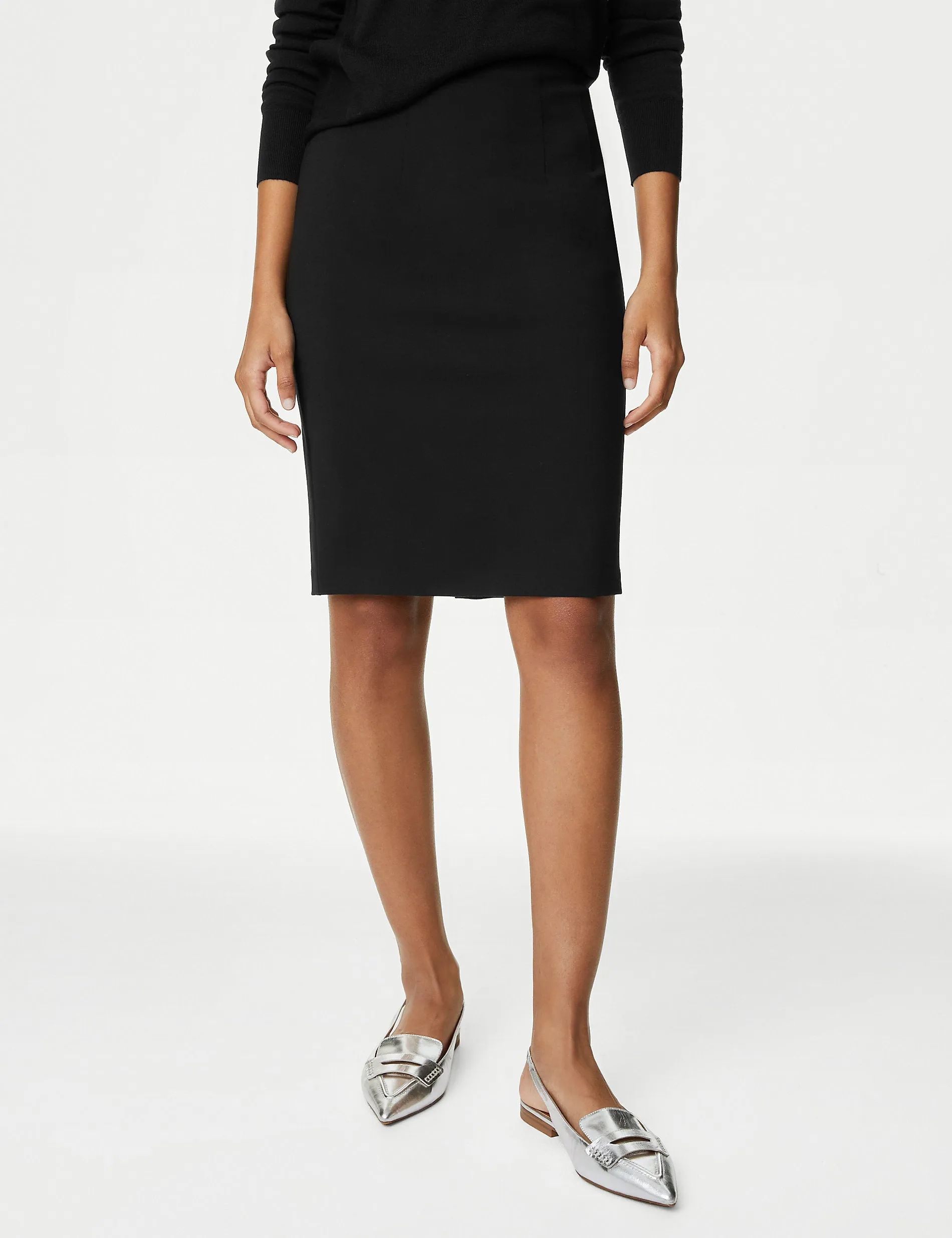 Marks & Spencer Jersey Knee Length Pencil Skirt, Black