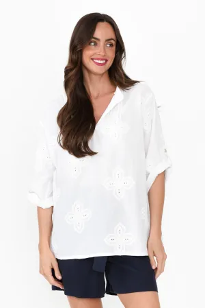 Marla White Cotton Embroidered Top