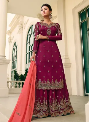 Maroon And Orange Designer Gharara Style Suit