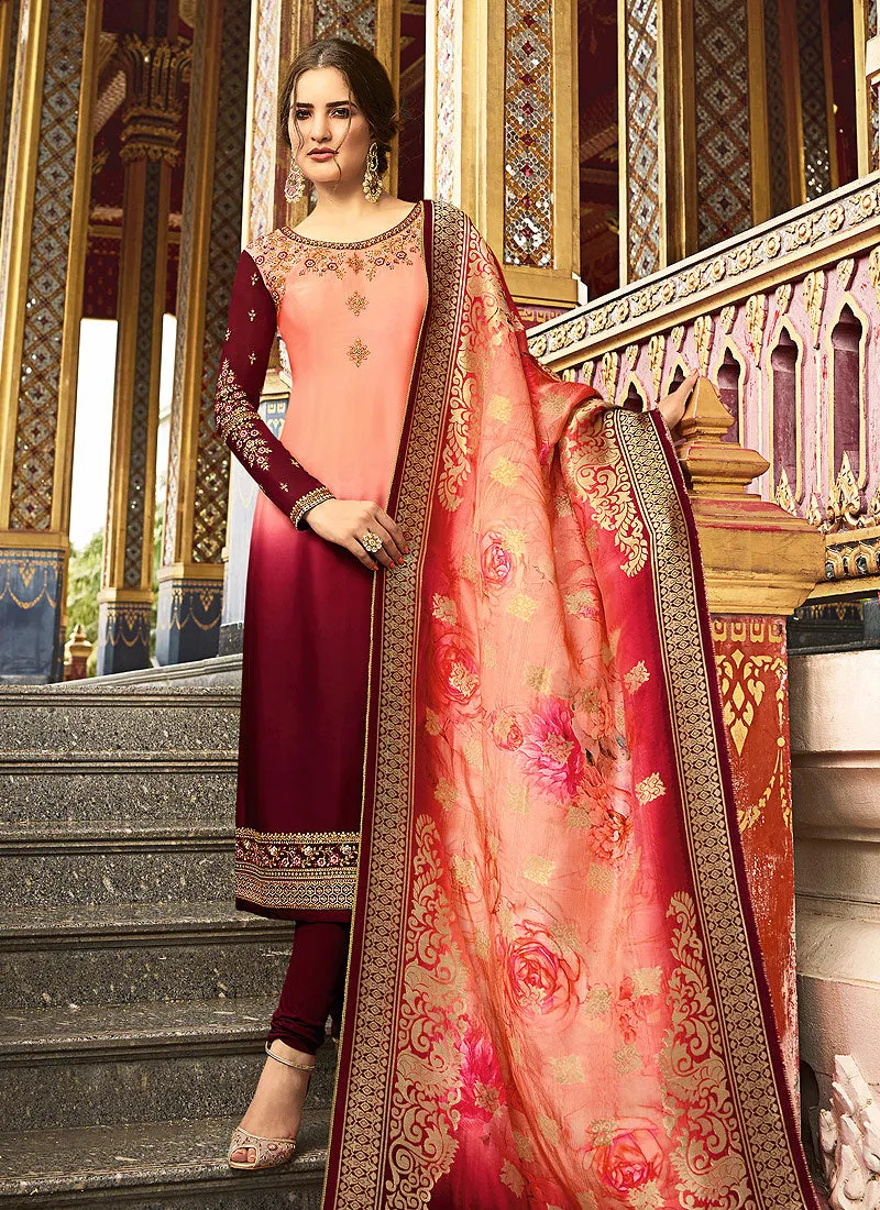 Maroon And Peach Pakistani Pant Suit