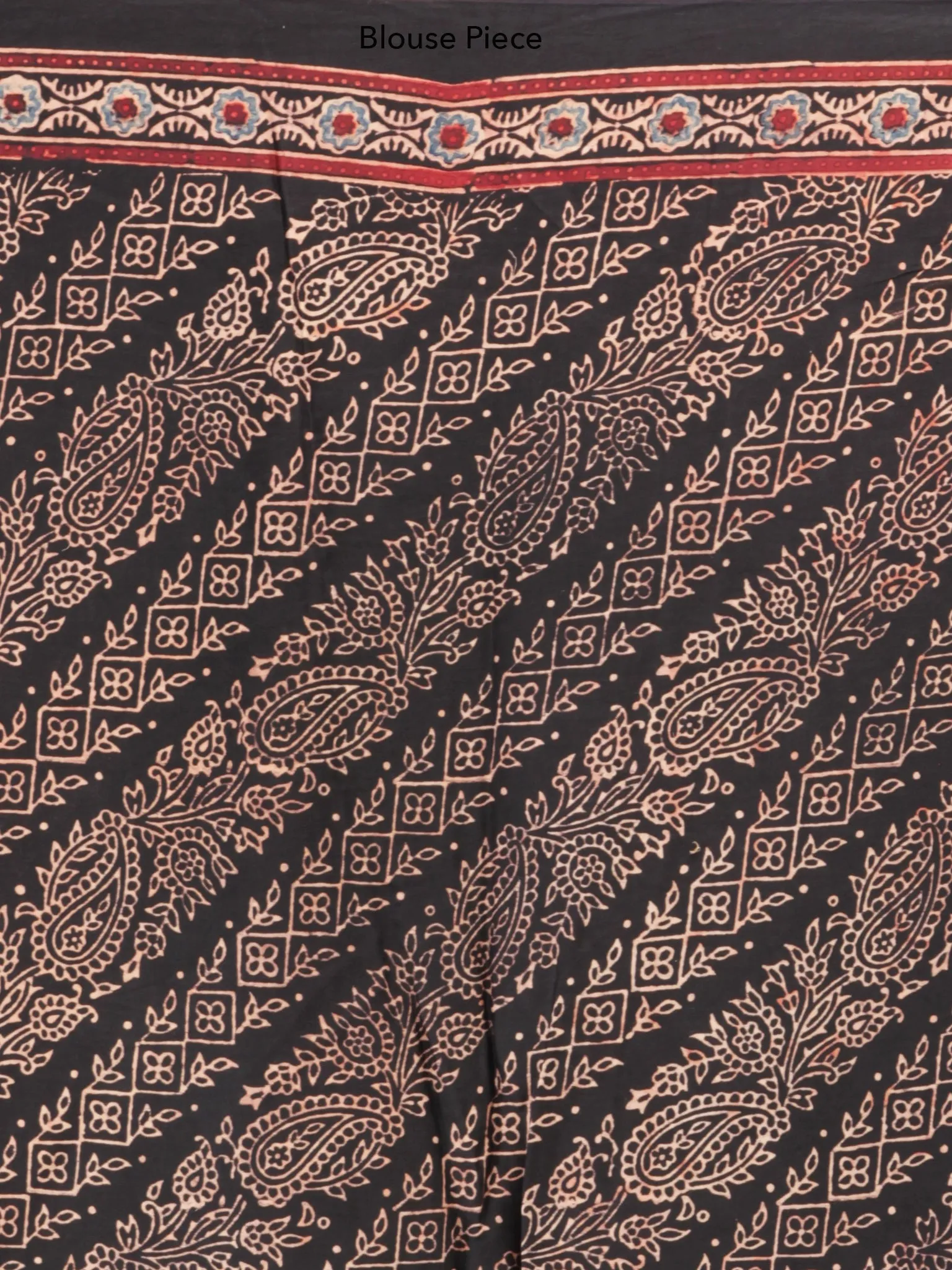 Maroon Black Indigo Ajrakh Hand Block Printed Modal Silk Saree - S031704200