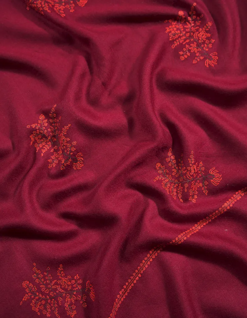 maroon booti embroidery pashmina shawl 8739