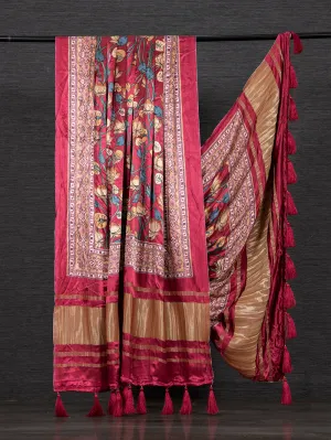 Maroon Color Digital Floral Printed Pure Gaji silk Dupatta