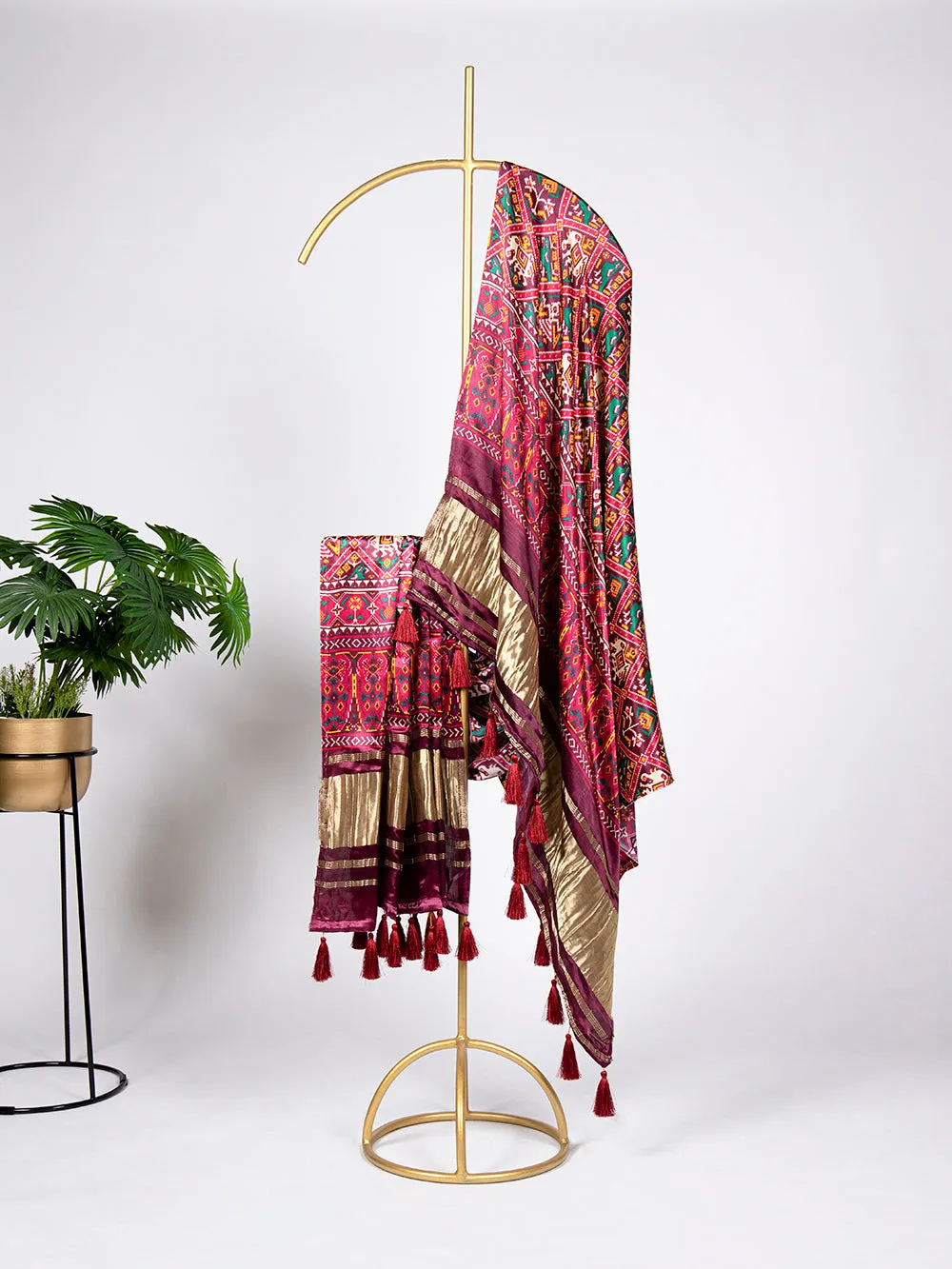 Maroon Color Digital Print And Lagadi Patta Gaji Silk Dupatta