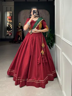 Maroon Color Plain With Gotta Patti Lace Border Cotton Lehenga Choli