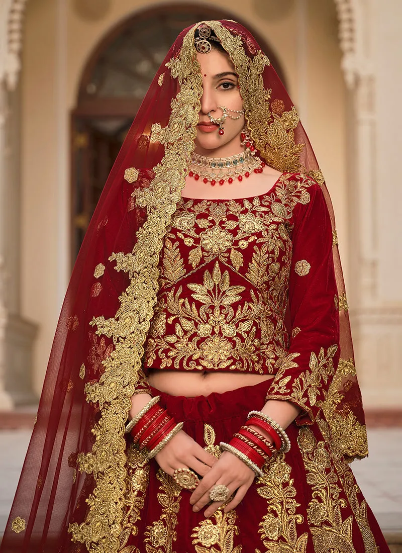 Maroon Cording Embroidery Wedding Lehenga Choli