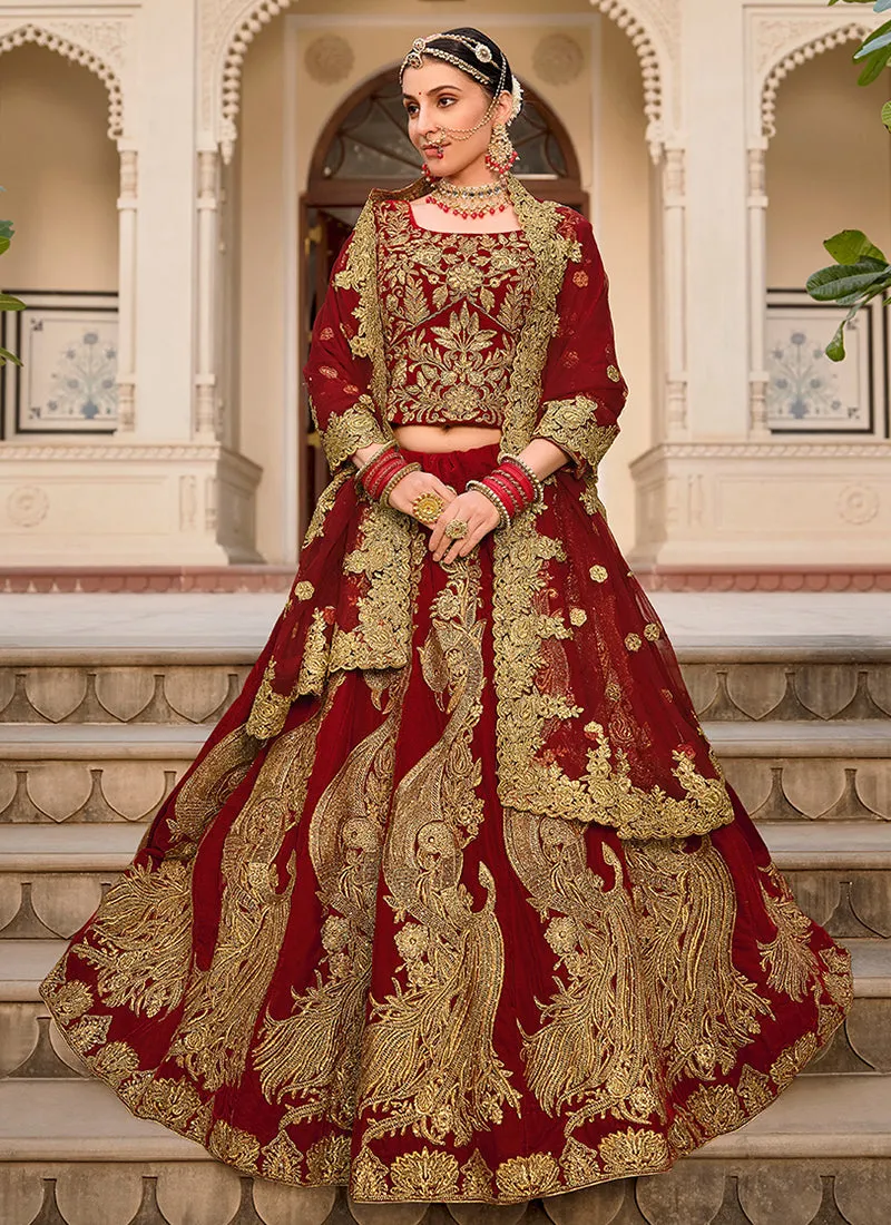 Maroon Cording Embroidery Wedding Lehenga Choli