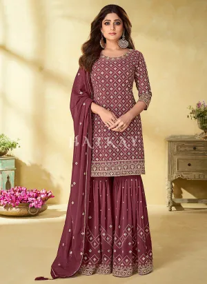 Maroon Embroidered Celebrity Style Gharara Suit