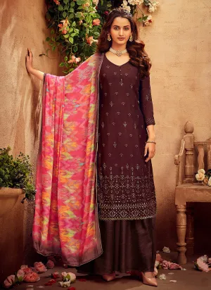 Maroon Embroidered Designer Palazzo Suit