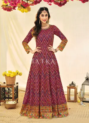 Maroon Embroidered Georgette Indian Anarkali