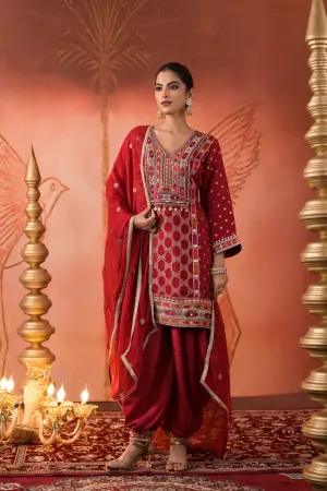 Maroon Embroidered Organza Silk Patiala Salwar Set