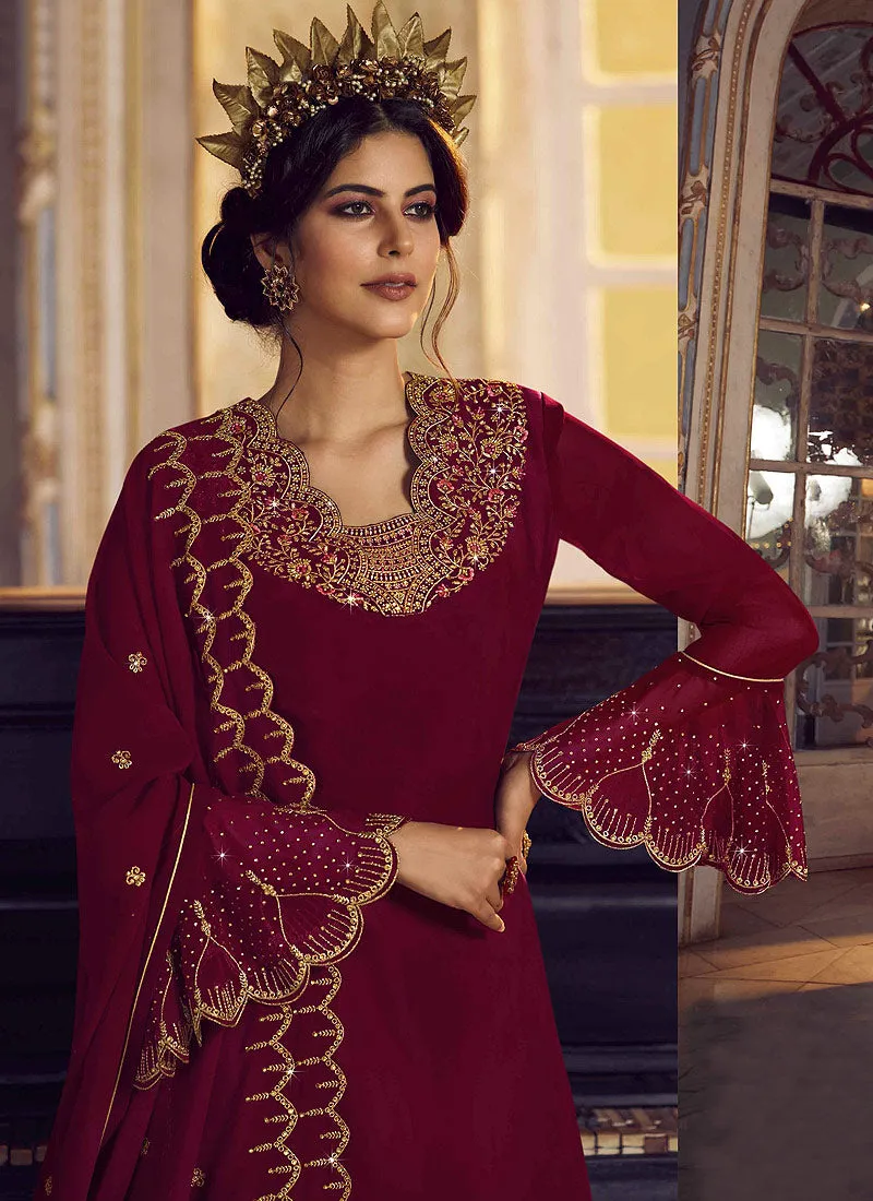 Maroon Embroidered Traditional Lehenga Suit