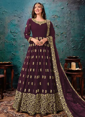 Maroon Embroidered Wedding Anarkali Suit