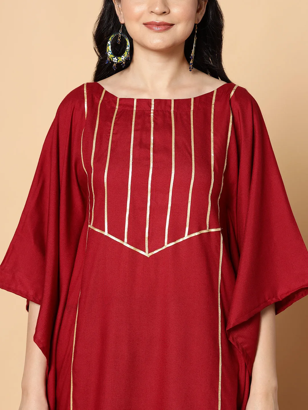 Maroon Festive Kaftan Kurta - Nooram