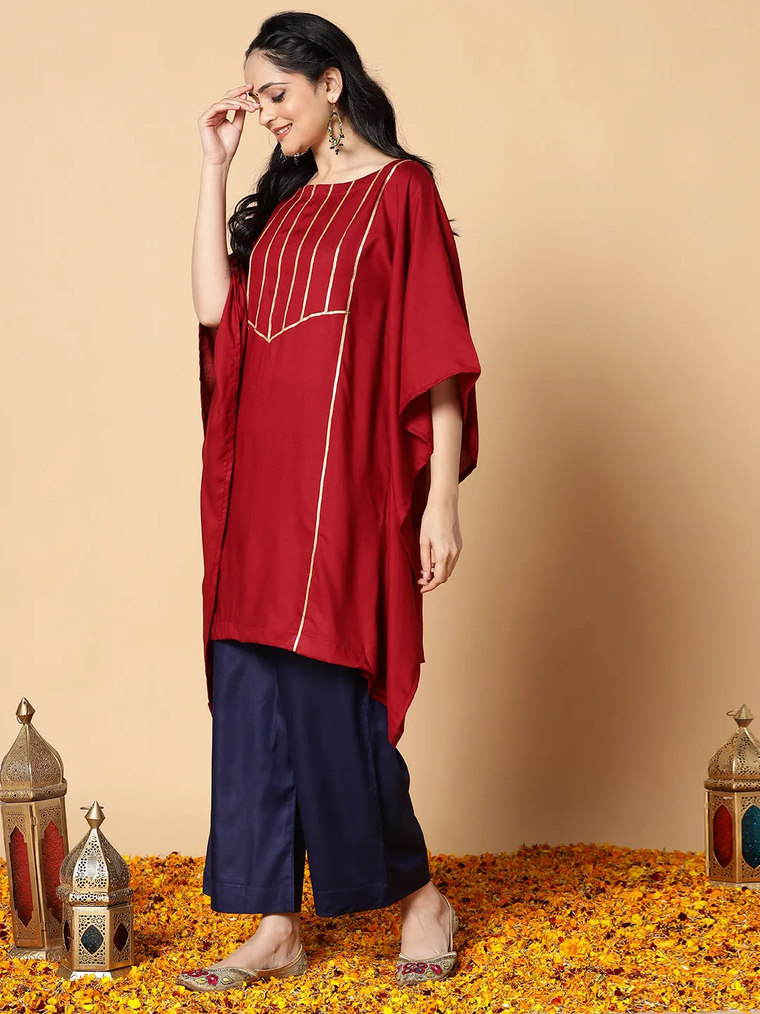 Maroon Festive Kaftan Kurta - Nooram