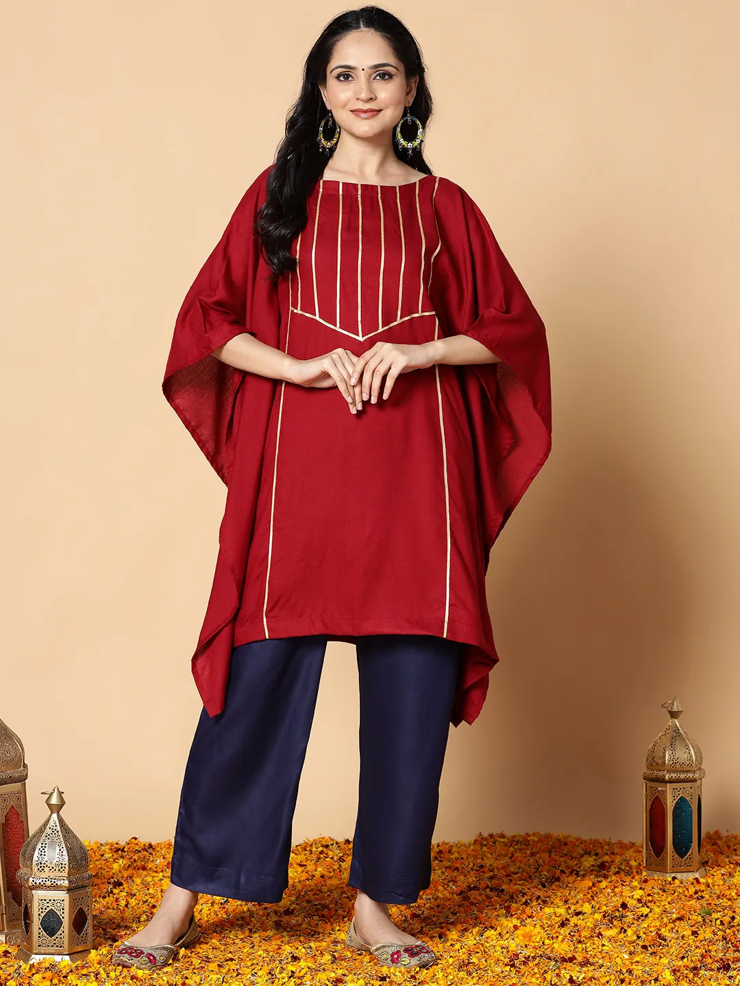 Maroon Festive Kaftan Kurta - Nooram