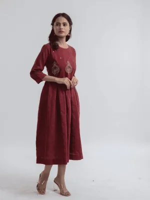 Maroon Floral Embroidered Dress