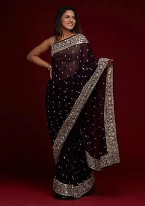 Maroon Floral Georgette Silk  Saree