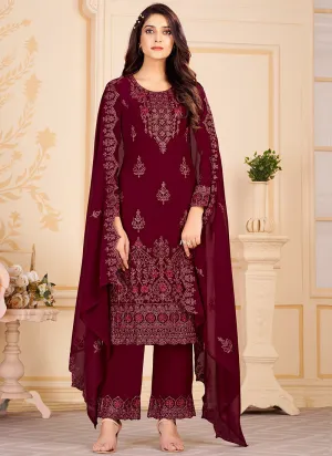 Maroon Georgette Embroidered Eid Salwar Kameez