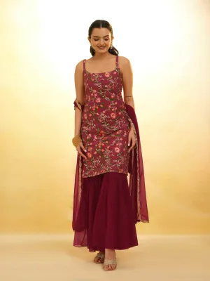 Maroon Georgette Suit with Embroidery and Shantoon Bottom