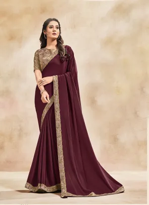 Maroon Golden Embroidered Wedding Saree