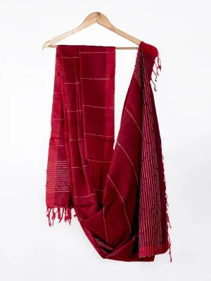 Maroon Handwoven Cotton Dupatta