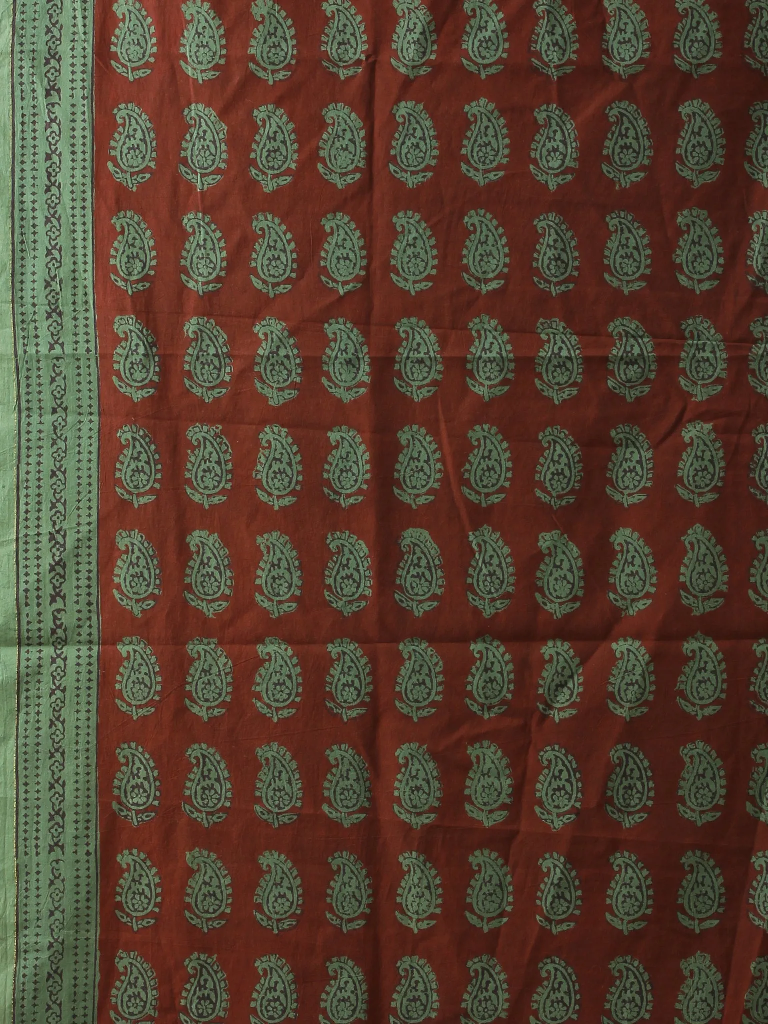 Maroon Hunter Green Bagh Hand Block Printed Cotton Suit-Salwar Fabric With Chiffon Dupatta (Set of 3) - SU01HB409