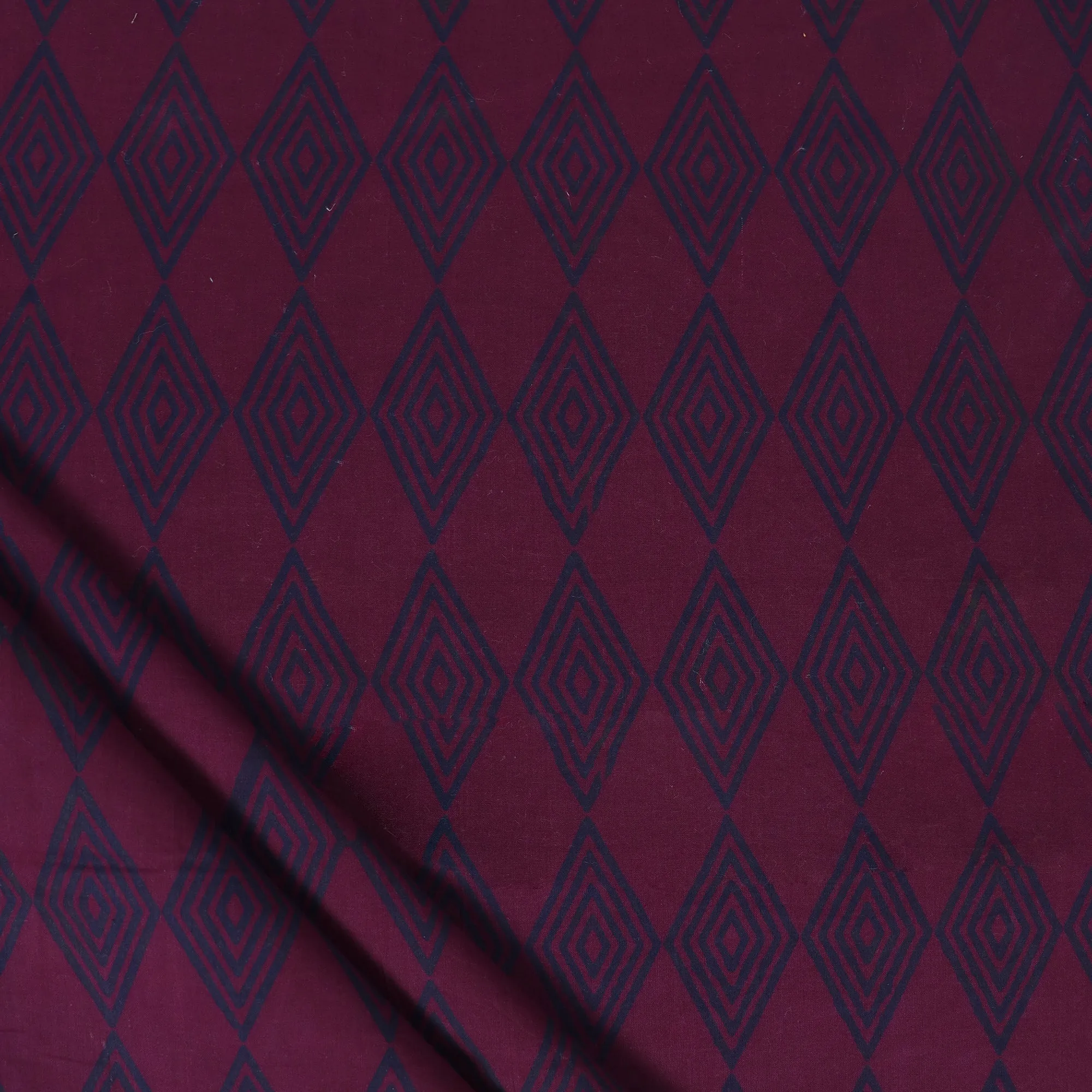 Maroon Ikat Block Printed Plain Cotton Fabric