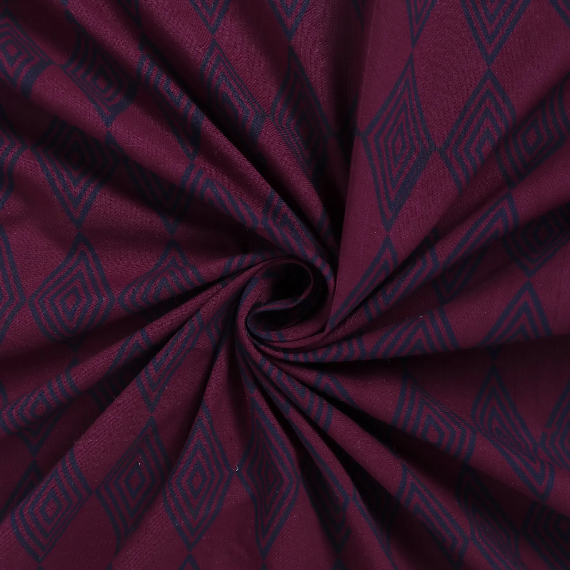 Maroon Ikat Block Printed Plain Cotton Fabric