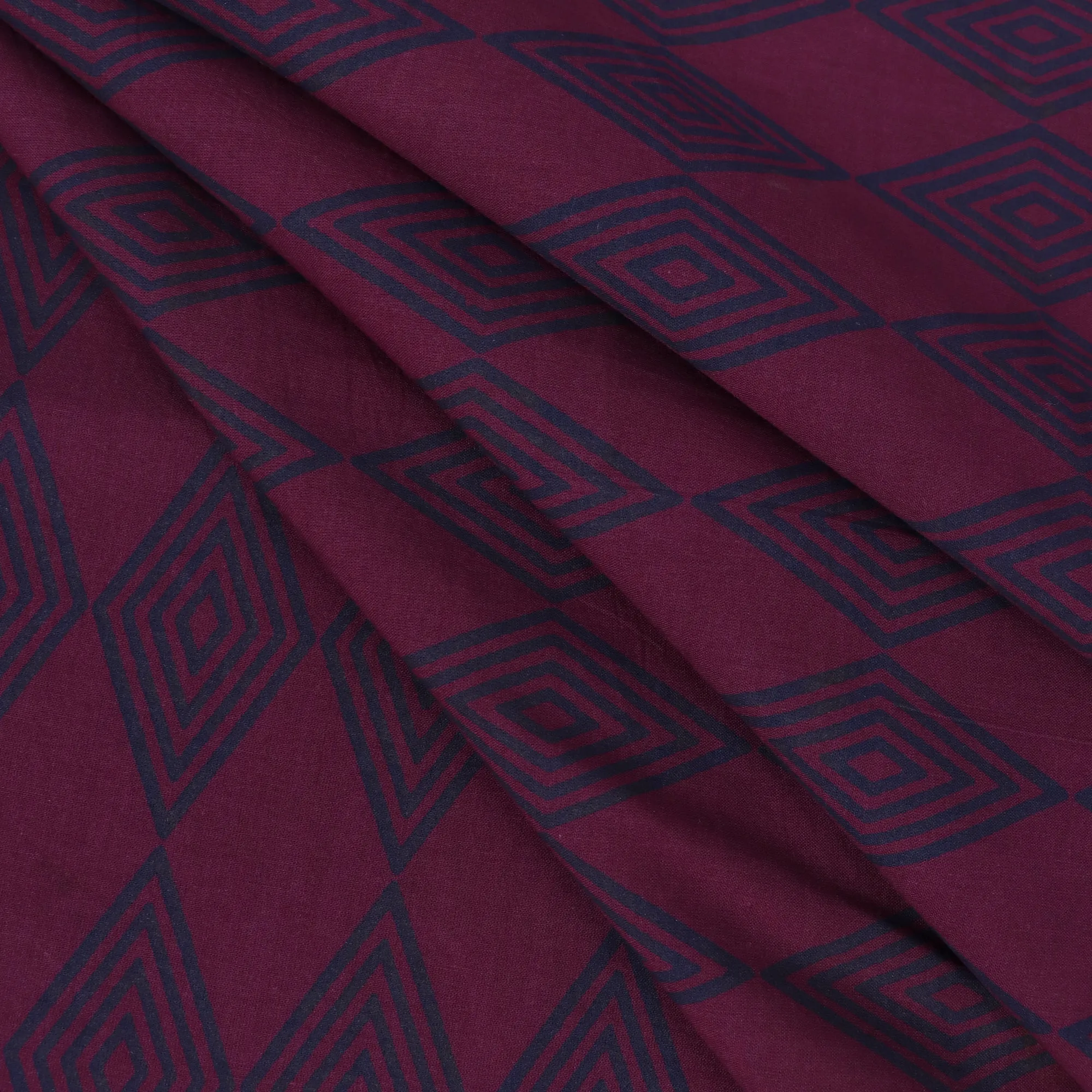 Maroon Ikat Block Printed Plain Cotton Fabric