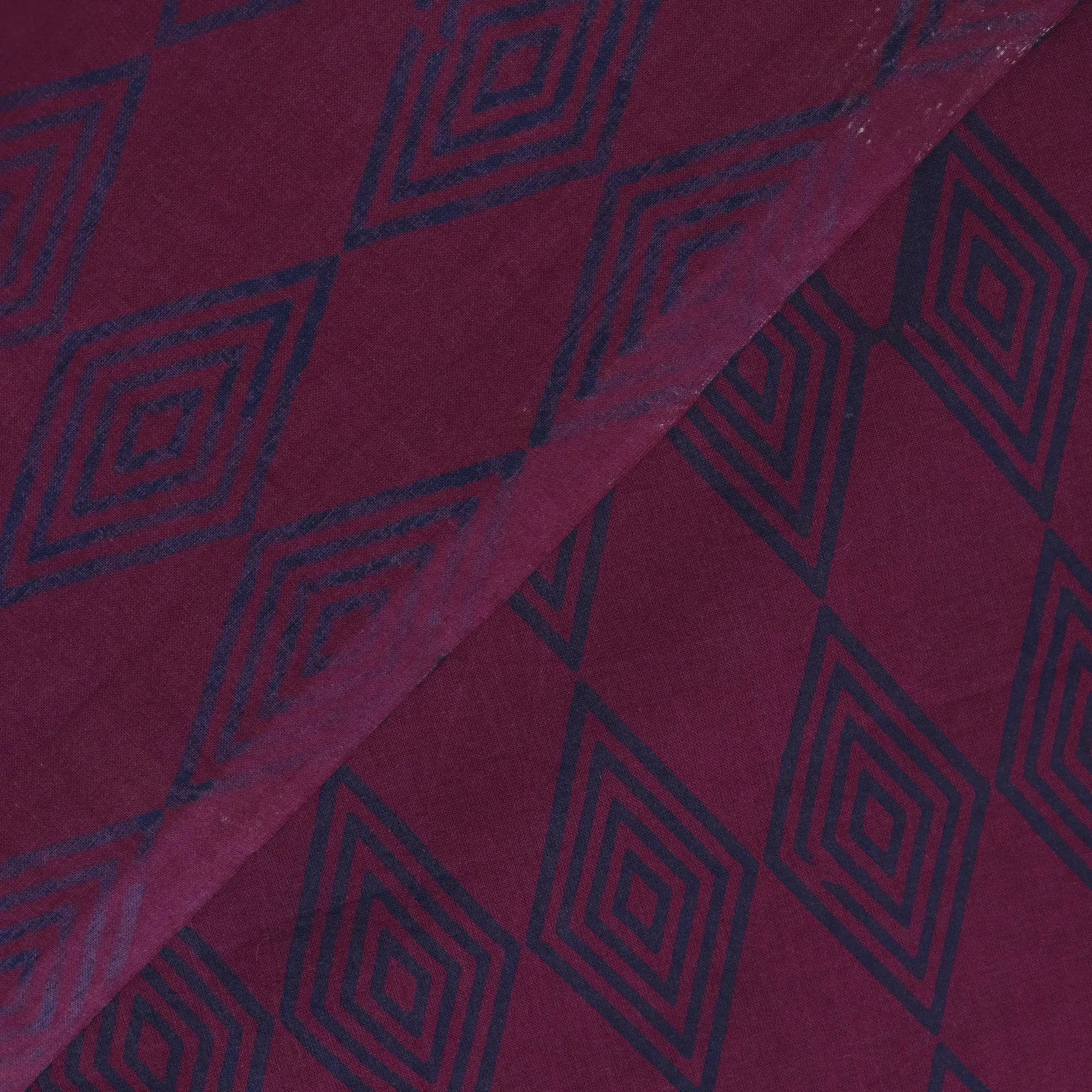 Maroon Ikat Block Printed Plain Cotton Fabric