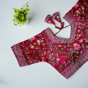 Maroon Multi-Color Embroidered Jimmy Choo Silk Blouse