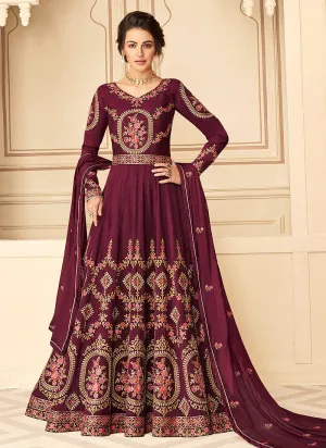 Maroon Multi Embroidered Anarkali Suit