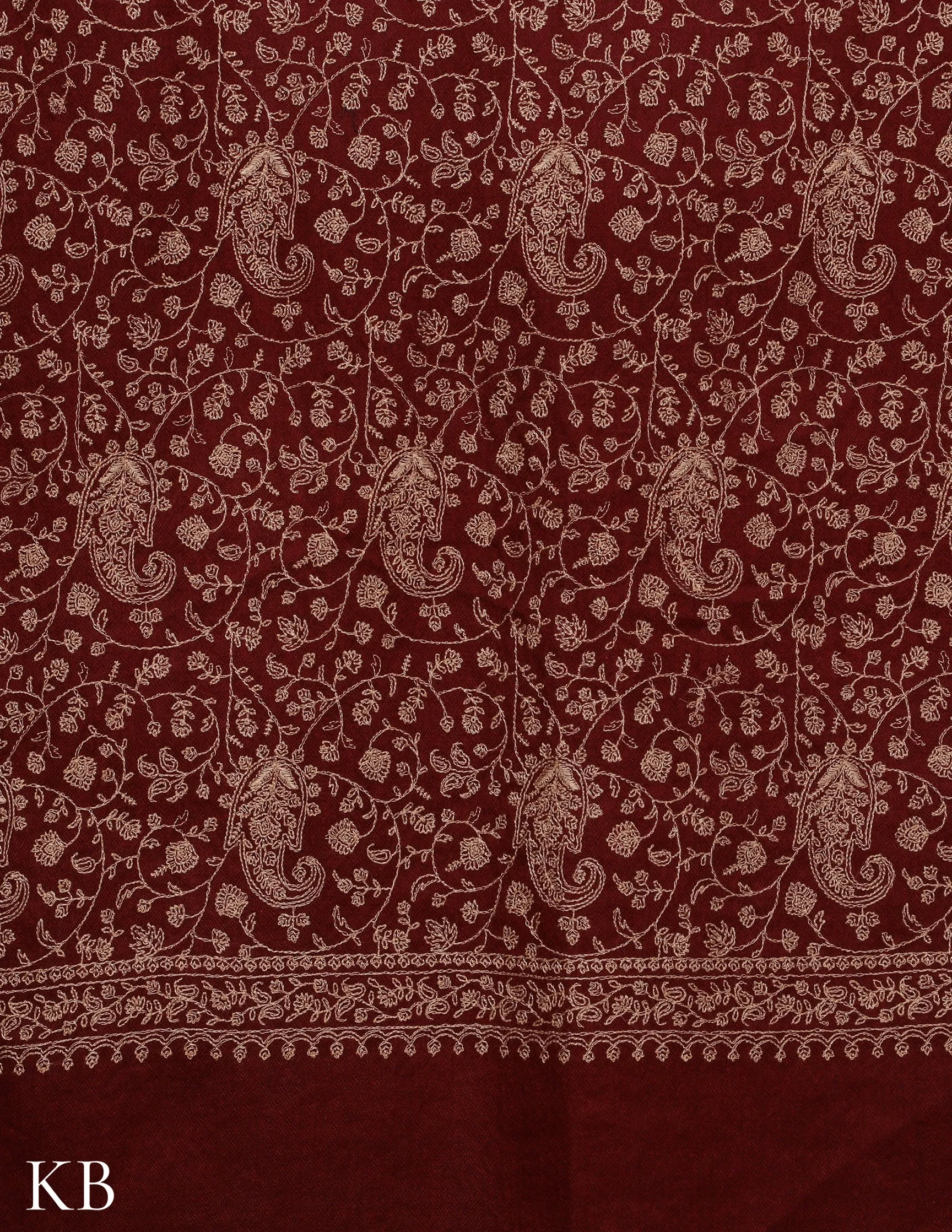 Maroon Oak Sozni Jali Embroidered Woolen Stole