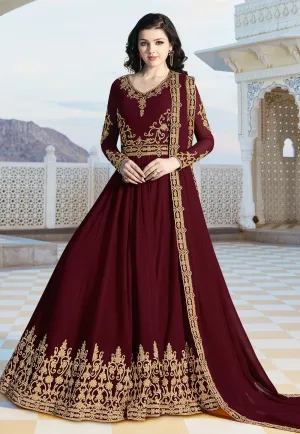 Maroon Overall Elegant Embroidered Anarkali Suit