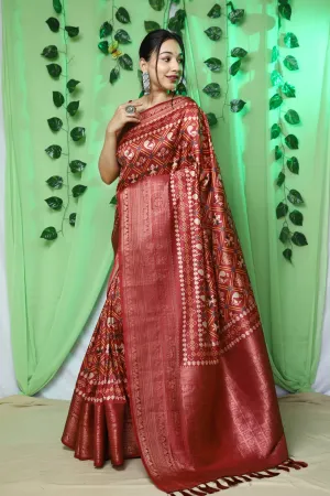 Maroon Patola Printed Woven Saree