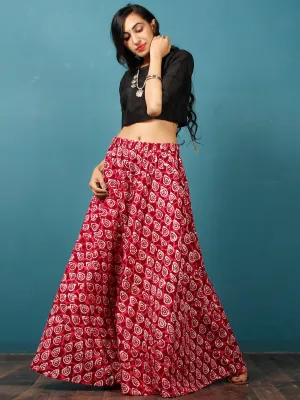 Maroon Pink White Hand Block Printed Skirt  - S40F333